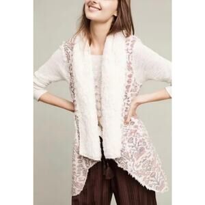 Hei Hei Anthropologie Faux Fur Lined Jacquard Boho Patterned Vest Small